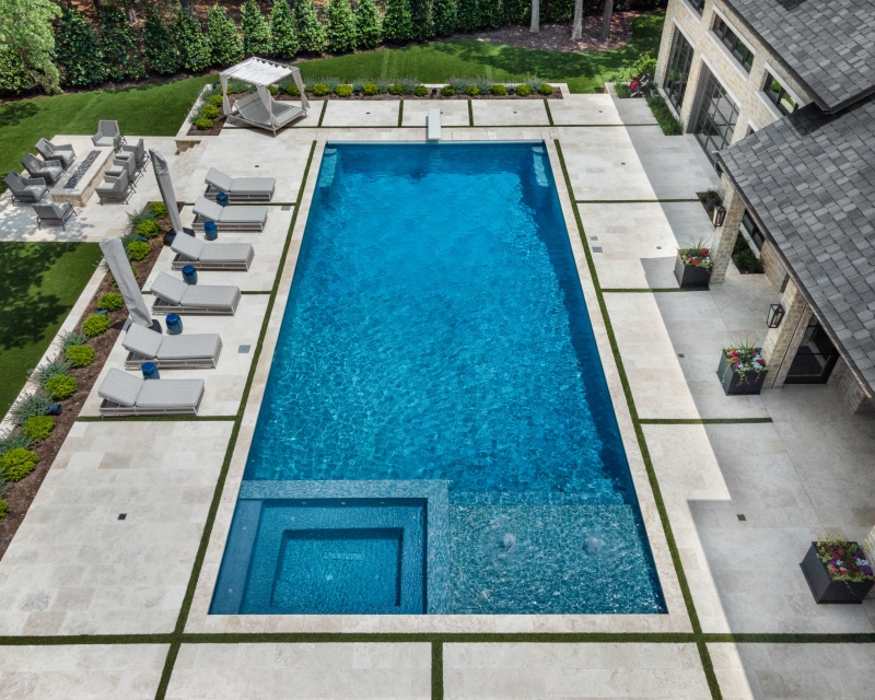 bird's eye view of crystal blue geometric pool